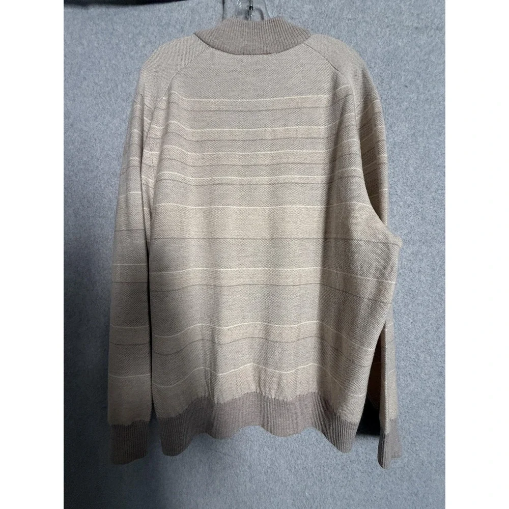 Cremieux Sweater Mens XL Beige Extra Fine Merino Wool Quarter Zip Mock Neck